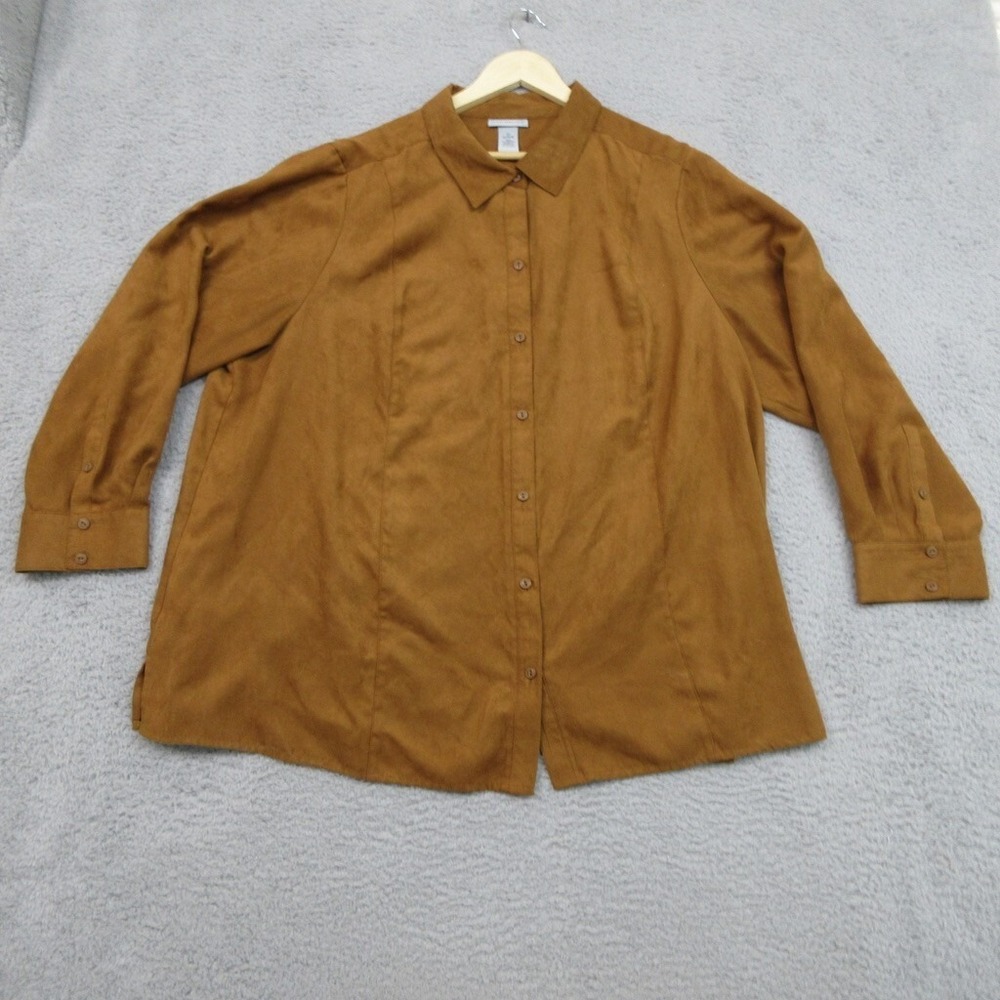 Catherines Faux Suede Shirt Womens 2X Brown Western Americana Rodeo Westernstyle